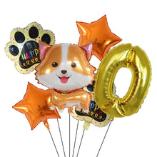 Load image into Gallery viewer, Image of yellow color corgi balloon party pack with 0 age balloon