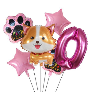 Image of pink color corgi balloon party pack with 0 age balloon