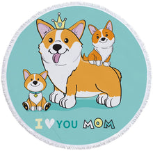 Load image into Gallery viewer, Image of a round shape Corgi beach towel
