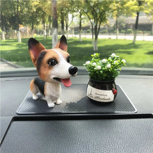 Load image into Gallery viewer, Image of a super cute smiling corgi bobblehead on car dashboard
