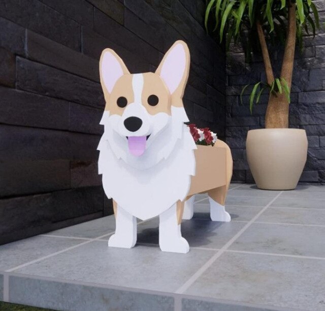 Image of a super cute Corgi flower pot in the most adorable 3D Corgi design