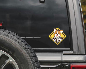Image of Corgi car sticker on the jeep in the cutest Corgi in Car loving design