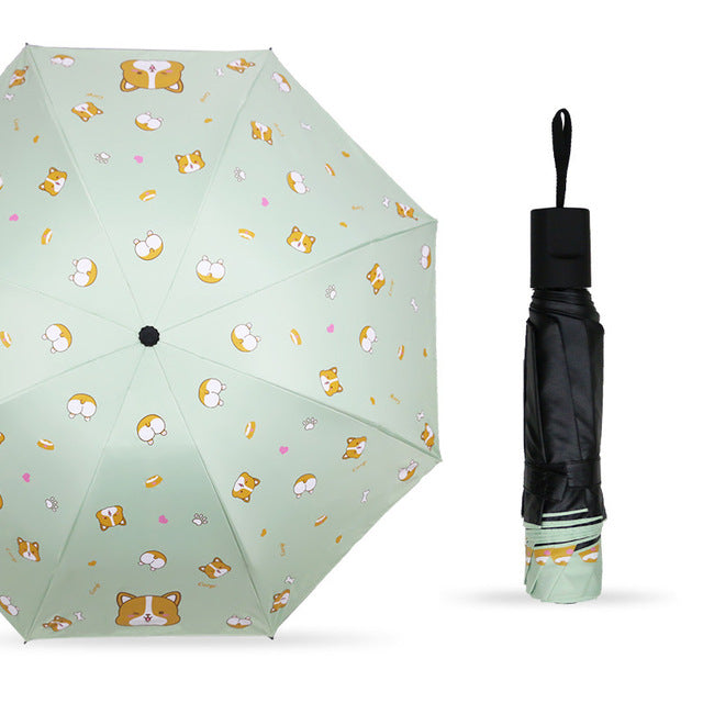 Corgi Love Foldable Parasol Umbrella-Accessories-Accessories, Corgi, Dogs, Umbrella-Green-1