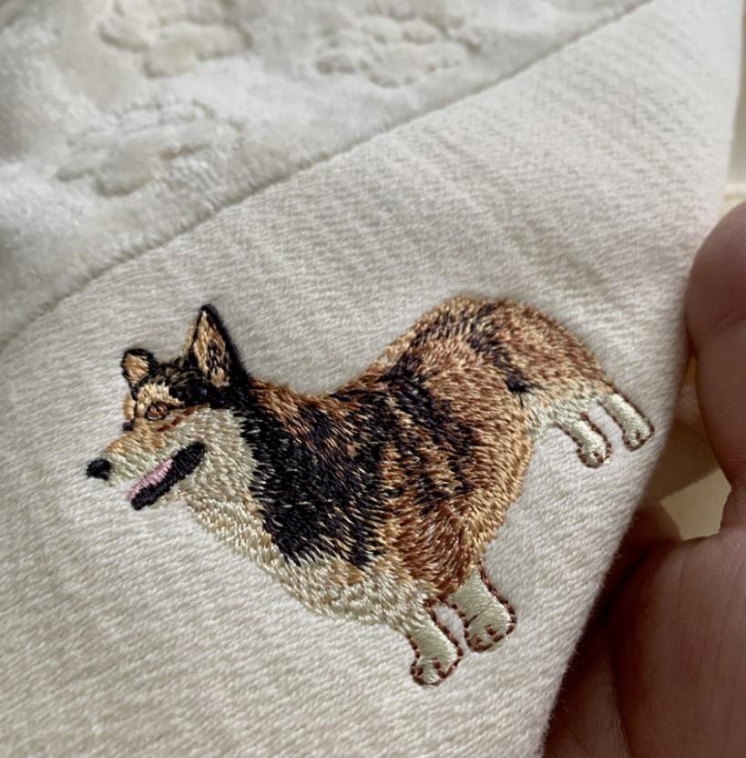 Corgi Love Large Embroidered Cotton Towel Series 1 2