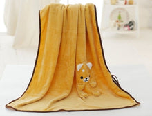 Load image into Gallery viewer, This image shows an adorable Corgi Love Portable Plush Travel Blanket fully open and lying on the floor .