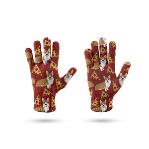 Corgi Love Touch Screen Gloves-Accessories-Accessories, Corgi, Dogs, Gloves-Corgi with Pizzas-One Size-2