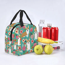 Load image into Gallery viewer, Image of an insulated Pembroke Welsh Corgis lunch bag in bloom design