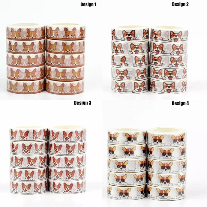 Image of corgi masking tapes in four different infinite Corgi loving designs