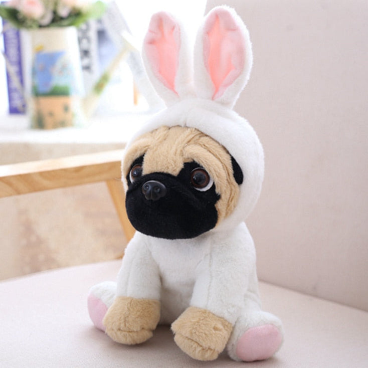 image of a pug stuffed animal stuffed toy -white rabbit