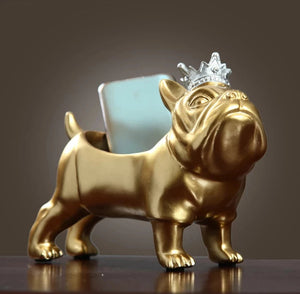 Image of two french bulldog statues with storage in gold