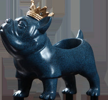 Load image into Gallery viewer, Side profile image of a French Bulldog statue with gold crown