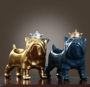 Image of two french bulldog statues with storage