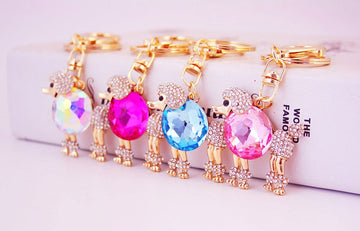 Crystal Heart Poodle Stone Studded Keychains 360x