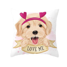 Load image into Gallery viewer, Cute as Candy Baby Doggos Cushion CoversCushion CoverGolden Retriever - Pink Headband with Hearts