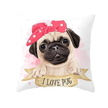 Load image into Gallery viewer, Cute as Candy Baby Doggos Cushion CoversCushion CoverPug - Pink Headscarf Bow