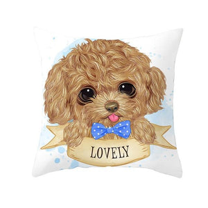 Cute as Candy Golden Retrievers Cushion CoversCushion CoverToy Poodle - Blue Bowtie