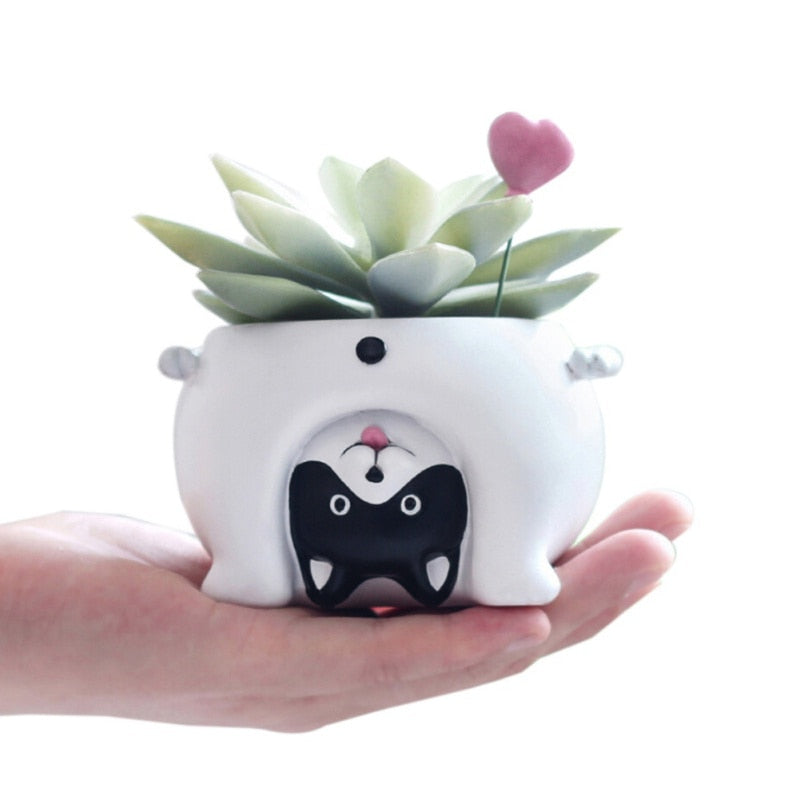 Image of a boston terrier flower pot in the cutest upside-down Boston Terrier design.