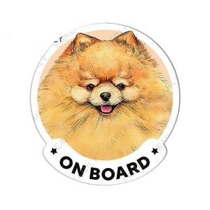 Image of a Pomeranian car decal sticker in the cutest Pomeranian on Board design.