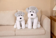 Load image into Gallery viewer, this image shows two Cutest Schnauzer Stuffed Animal Plush Toy of different sizes sitting on the sofa looking adorable.