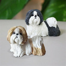 Load image into Gallery viewer, Image of two super cute and identical ShihTzu figurines in Black and White, as well as Gold and White colors