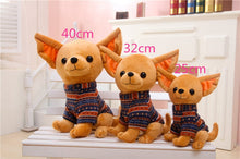 Load image into Gallery viewer, this image shows a set of three different cutest sitting chihuahua stuffed animal plush toys ranging in different sizes from large to small showing the different measurement.