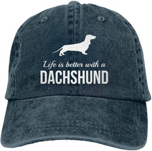 Load image into Gallery viewer, Image of a dachshund baseball cap in the color navy