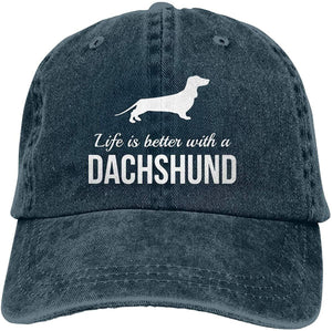 Image of a dachshund baseball cap in the color navy