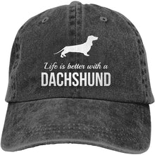 Load image into Gallery viewer, Image of a dachshund baseball cap in the color black