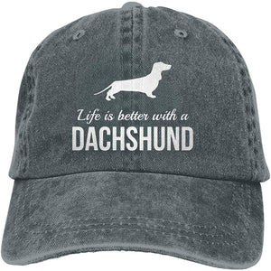 Image of a dachshund baseball cap in the color deep heather