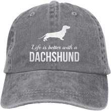 Load image into Gallery viewer, Image of a dachshund baseball cap in the color gray