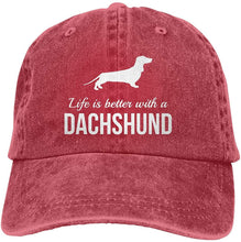Load image into Gallery viewer, Image of a dachshund baseball cap in the color red
