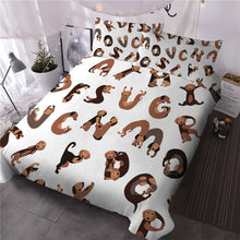 Load image into Gallery viewer, Image of dachshund bed sheets in the cutest alphabet dachshund design