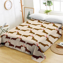Load image into Gallery viewer, Image of dachshund bedsheet in chocolate dachshunds kissing in cream background