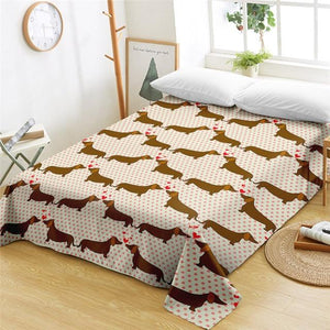 Image of dachshund bedsheet in chocolate dachshunds kissing in cream background