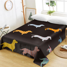 Load image into Gallery viewer, Image of dachshund bedsheet in colourful dachshunds