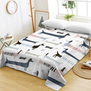 Image of dachshund bedsheet in hand drawn dachshunds