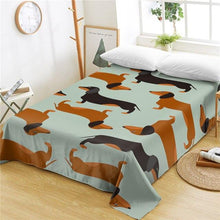 Load image into Gallery viewer, Image of dachshund bedsheet in red and black and tan dachshunds