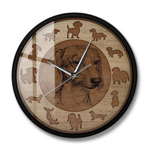 Load image into Gallery viewer, Image of a dachshund clock with metal and glass frame