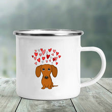 Load image into Gallery viewer, Image of a cutest Dachshund coffee mug featuring Dachshunds with hearts on top