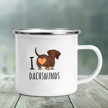 Load image into Gallery viewer, Image of a cutest Dachshund coffee mug with &#39;I Heart Dachshunds&#39; print
