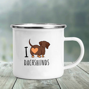 Image of a cutest Dachshund coffee mug with 'I Heart Dachshunds' print