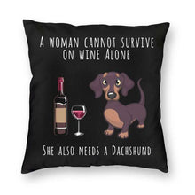 Load image into Gallery viewer, Wine and Dachshund Mom Love Cushion Cover-Home Decor-Cushion Cover, Dachshund, Dogs, Home Decor-2
