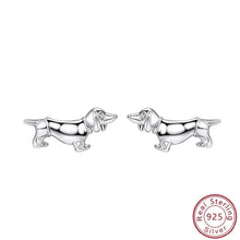 Load image into Gallery viewer, Image of a pair of delightful Dachshund earrings, made of 925 Sterling Silver