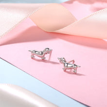 Load image into Gallery viewer, Image of a pair of Dachshund stud earrings, made of 925 Sterling Silver