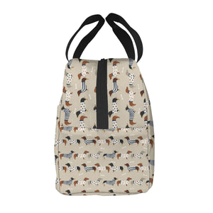 Image of a dachshund insulated lunch bag with infinite dachshund print