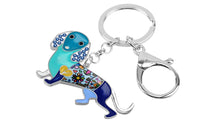 Load image into Gallery viewer, Close up image of dachshund keychain in the color blue