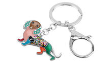 Load image into Gallery viewer, Close up image of dachshund keychain in the multicolor