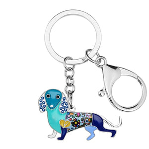 Image of a blue color enamel dachshund keychain