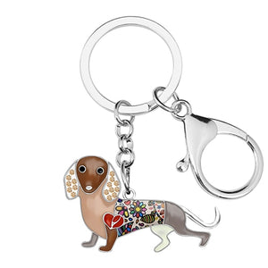 Image of a brown color enamel dachshund keychain