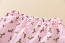 Load image into Gallery viewer, Image of a pink color Dachshund Pajama set bottom close view with an infinite dachshund print design
